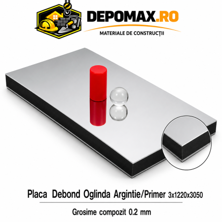 Placa BOND Oglinda Argintie/Primer 3mm, 1220x3050mm, aluminiu 0.2mm